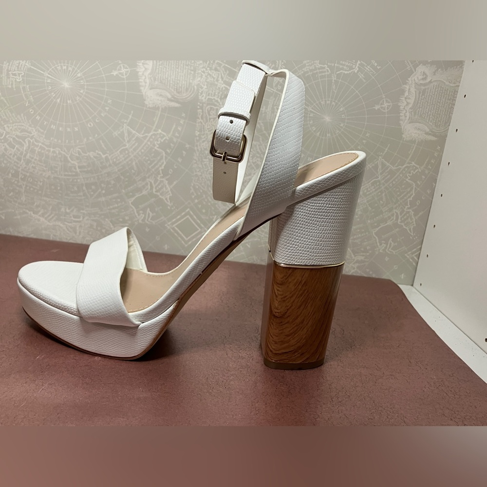 White strap Ot heels size 9.5 Aldi